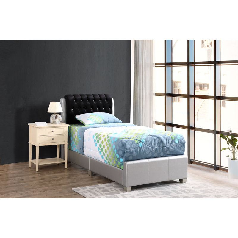 Champetre Vegan Leather Standard Bed, Twin, Silver
