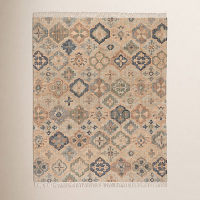 Pali Blue Hand-Woven Geometric Jute Rug