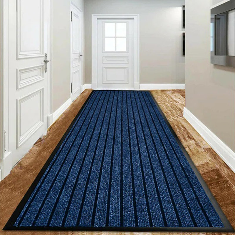 Heavy Duty Dirt Trapper Door Mat & Hallway Runner – Non-Slip Indoor Outdoor Washable Rubber Backed Entrance Mat, Blue