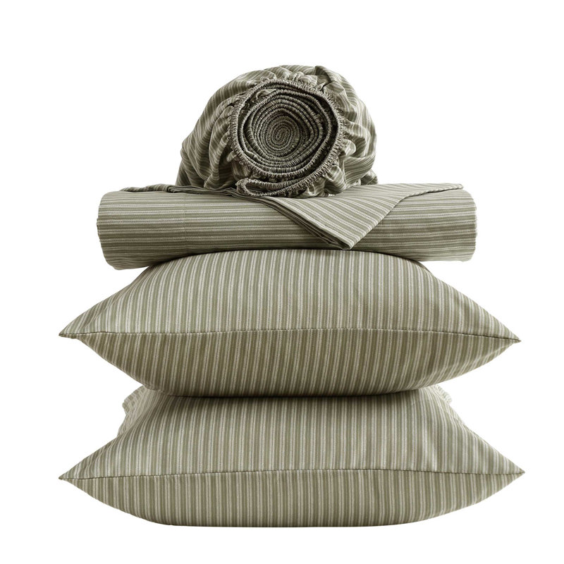 Kenneth Cole Sheet Set, Queen Sheet Set with 2 Pillowcases, Twill Stripe Texture Green