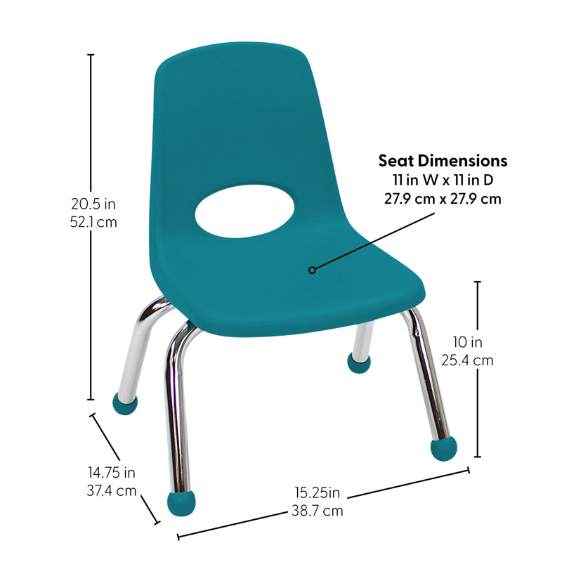 Chaise de classe empilable, 10", Coulisses à billes, Sarcelle
