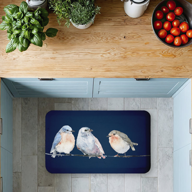 Tapis de sol anti-fatigue perché Trio of Song Birds, par Lorenzo Collective, 30 po x 18 po, Trio perché d'oiseaux chanteurs