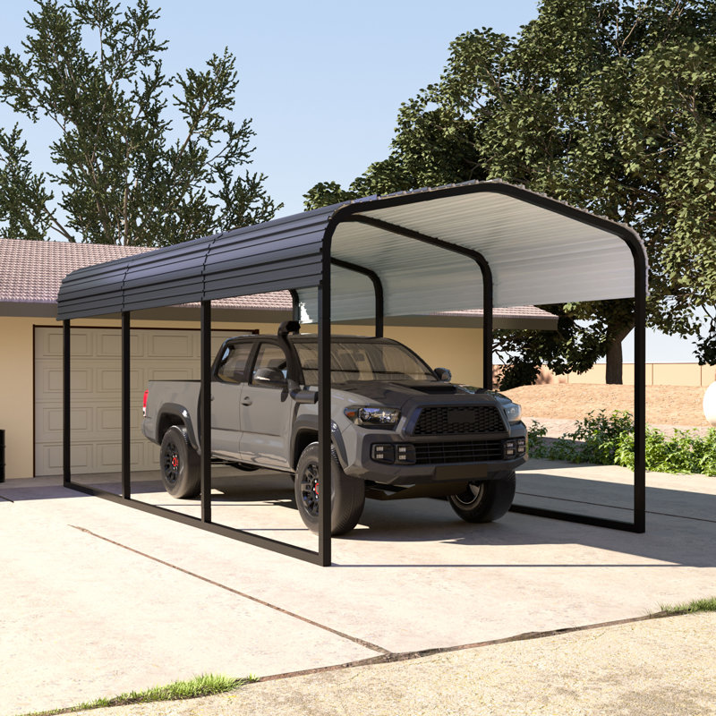 10' W x 15' D Heavy Duty Carport, Outdoor Carport Garage with Galvanized Steel Roof, 10' W x 15' D, Gray
