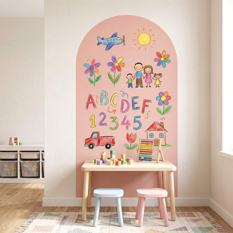 Adhésif décoratif tableau noir 15,7 po x 39,4 po avec craie et arche pour salle de jeux, Pink