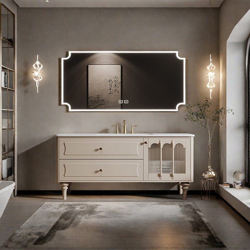 Armoire de salle de bain rétro, 55", Crème, crème