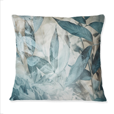 «Retro Botanicals Abstract Leaves Retro Blue II» - Coussin décoratif à imprimé abstrait Botanicals