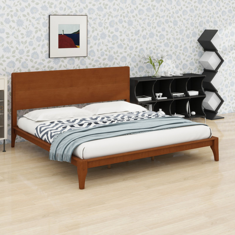 Lit plateforme en bois de bambou, Brun