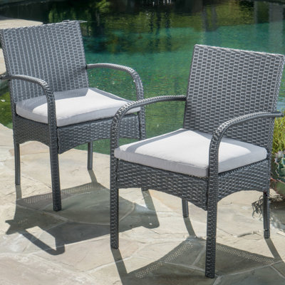 Pe Dining Chair 2pcs - Grey, Resistance Inner Cushion Grey Chairs Outdoor Furniture With Removable Waterproof Cushions, Protected Resin & Iron