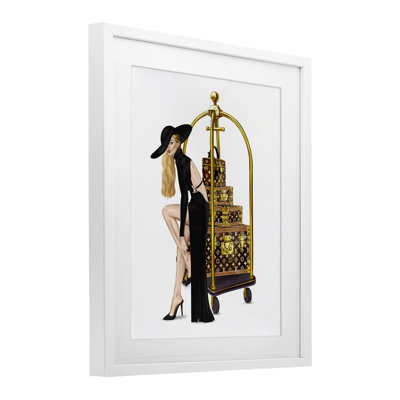 Fashionista with Hotel Luggage Framed Print Under Glass, design by Ziwei Li