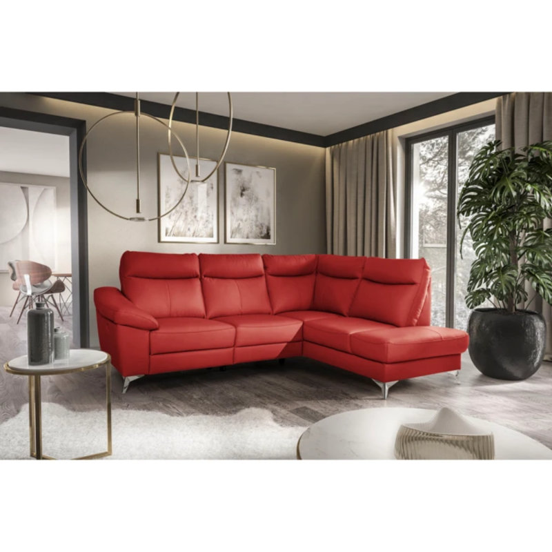 Cordelra Leather Corner Sofa with Power Reclining Seat and Underseat Storage , Right Hand Facing, Red