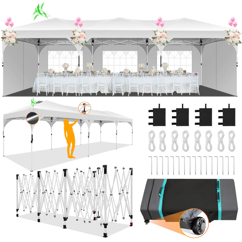 10x30 Pop Up Canopy Tent for Parties with 5 Sidewalls| Push Center Lock & Air Vent| Waterproof & UPF50+ |Gazebo Outdoor Tent for Party,Wedding,BBQ with 4 Sandbags, 8 Stakes & 16 Ropes