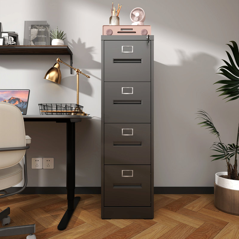 Classeur vertical à 4 tiroirs avec serrure verticale en métal pour bureau à domicile