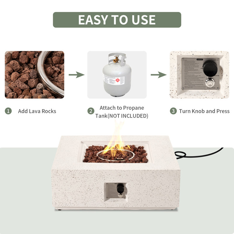 Kinzie Square Concrete Propane Smokeless Fire Pit Table with Lid, Terrazzo White