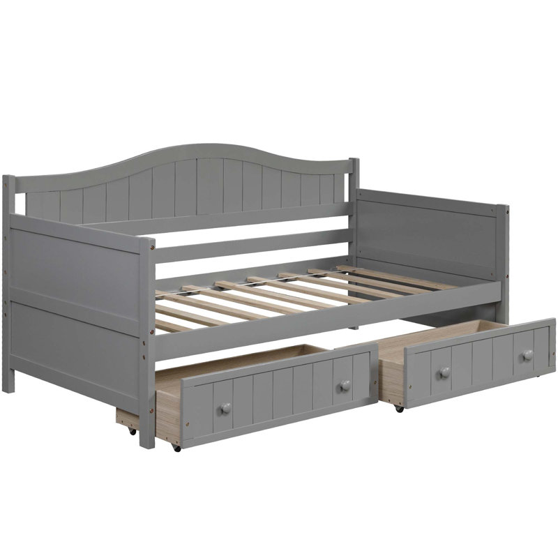 Wooden Daybed With 2 Drawers, No Box Spring Needed, Gray
