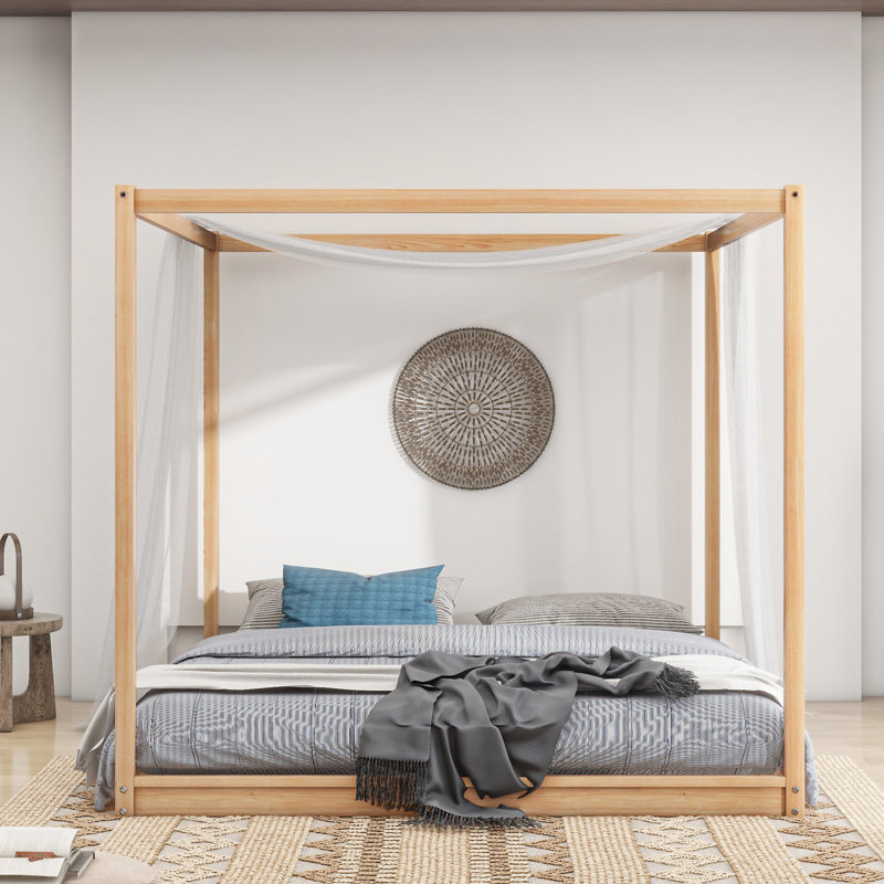 Canopy Platform Bed With Support Legs, White, King