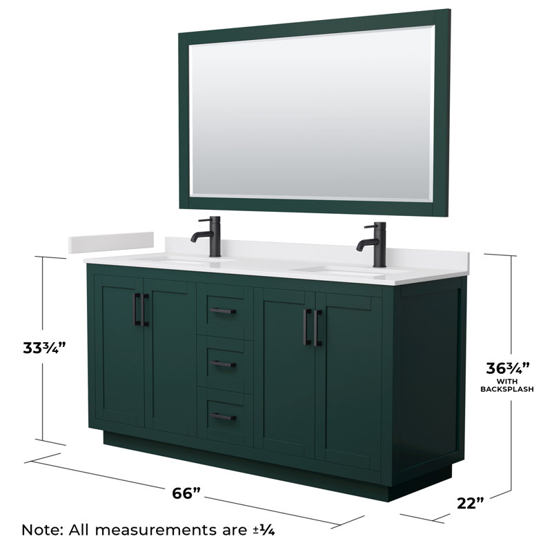 Miranda 66'' Green and White Double Bathroom Vanity with Matte Black Hardware
