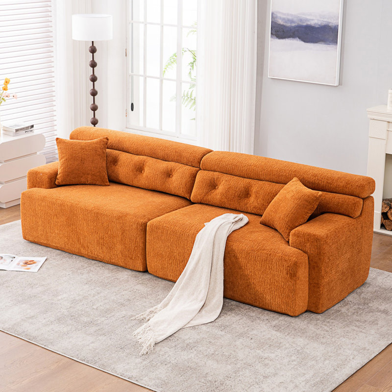 Compression Sofa, 4-Seater Combined Sofa With 2 Pillows, Orange