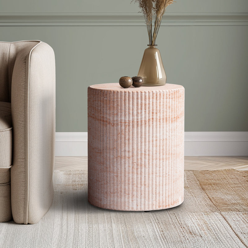 Svante Travertine Effect Weatherproof Concrete Side Table, Travertine