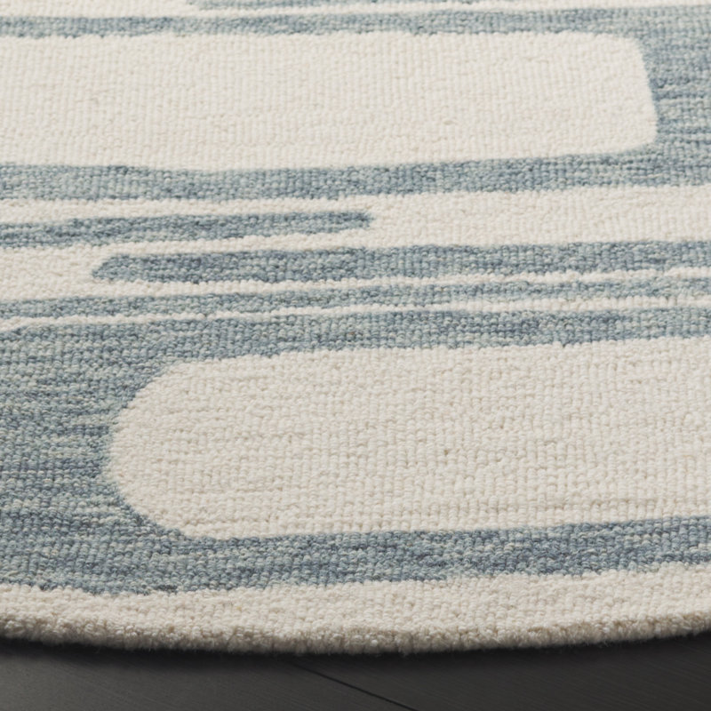 Tapis ivoire / bleu en laine touffeté à la main Ardath, Rond 6 pi
