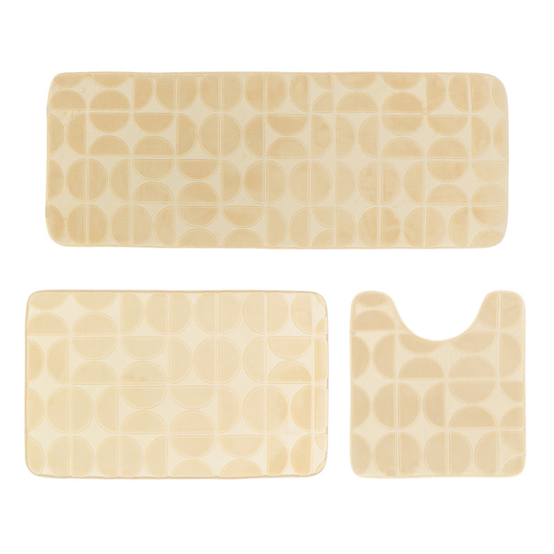 Ensemble de tapis de salle de bain en mousse viscoélastique 3 pièces Demi-Lune, Crème