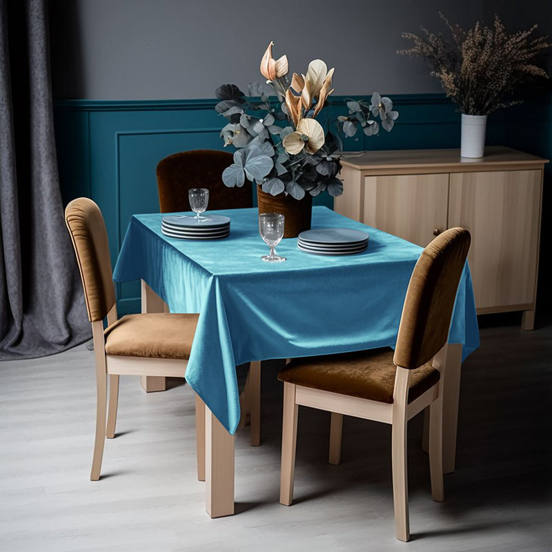 Luxury Matte Velvet Tablecloth, 84" L x 52" W, 40 Celestial Blue
