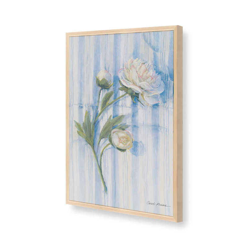 «Peony On Blue Stripe» par Carol Rowan, reproduction d'art sur toile, H 16 po x l 12 po, Brun clair