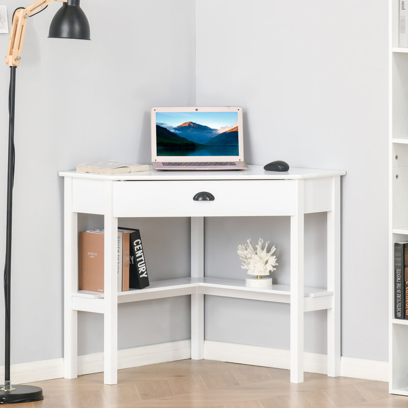 Bureau blanc avec tiroir et tablette pour l'espace de travail de coin de décoration de chambre à coucher