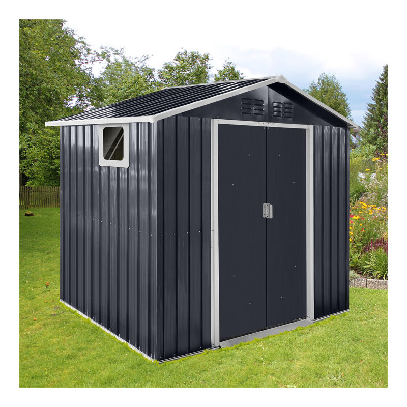 Abri de jardin en métal 7 pi x 4,3 pi avec abri de rangement gris anthracite avec fenêtre