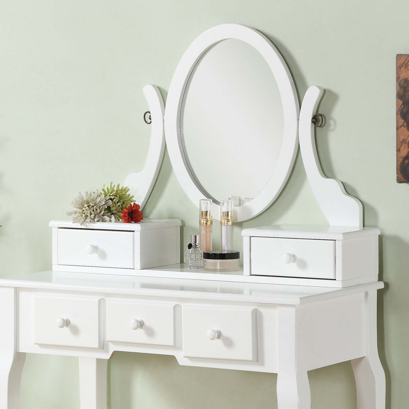 Ashley Wood Make-Up Vanity Table And Stool Set, White