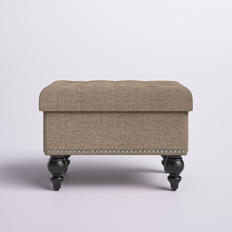 Abaza 25" Tufted Rectangle Storage Ottoman, Blue Linen