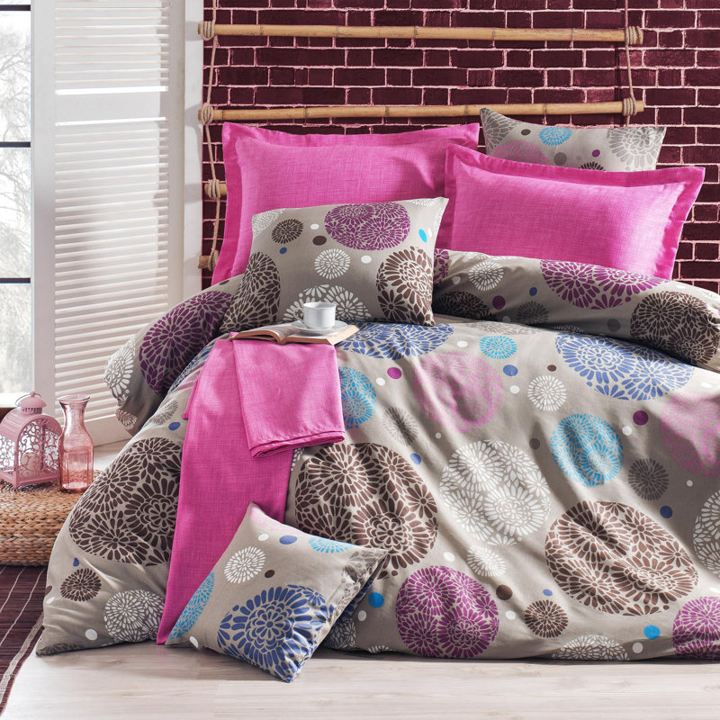 Ensemble de housse de couette en mélange de coton 2 pièces Burgis, Housse de couette simple + 1 taie d'oreiller 24 po
