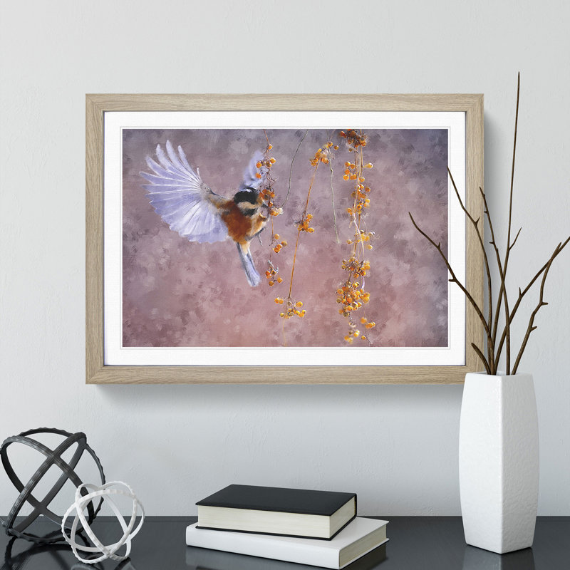 Bird with Spread Wings - Picture Frame Painting, Oak Framed, 27cm H x 36cm W x 2cm D