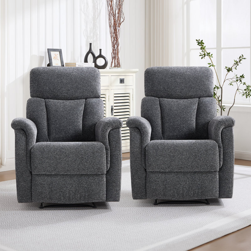 32.7'' Wide Modern and Soft Upholstered Manual Recliner (Set of 2), Dark Gray