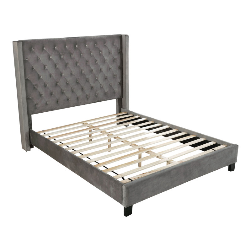 Barta Upholstered Wingback Bed, Grey, Queen