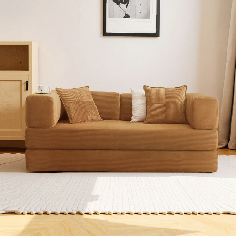 Canapé-lit convertible de 99 po - Canapé-lit pliable avec mousse et velours côtelé - Canapé modulaire pour salon, chambre à coucher, studio - Canapé à compression en boîte (rose)