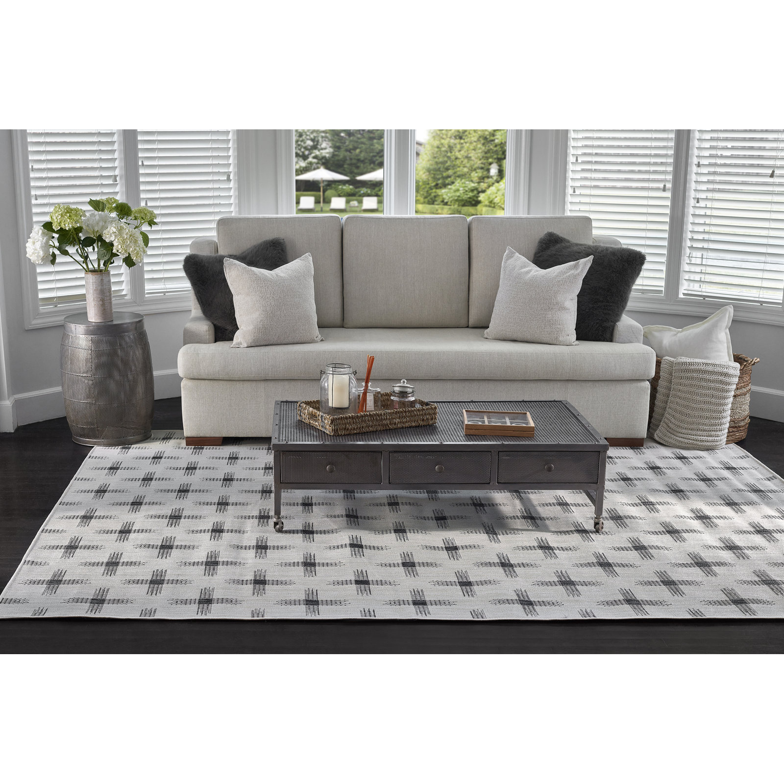 Demetrius Ivory Brown Geometric Outdoor Rug, Rectangle 8' x 10'
