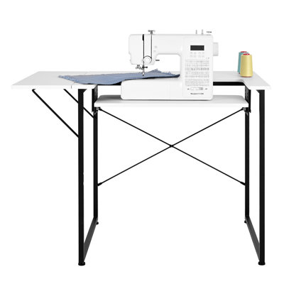 Table de couture, table de machine à coudre polyvalente avec tablette latérale pliable, tablette réglable, pieds en acier, bureau d'ordinateur pour la maison, studio de mode, studio d'art, établissement éducatif, blanc