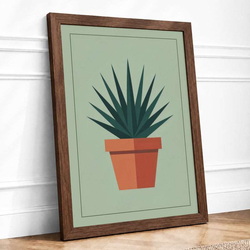 Potted Agave Botanical - Print, A2 - 59.4 x 42.0 cm, Walnut