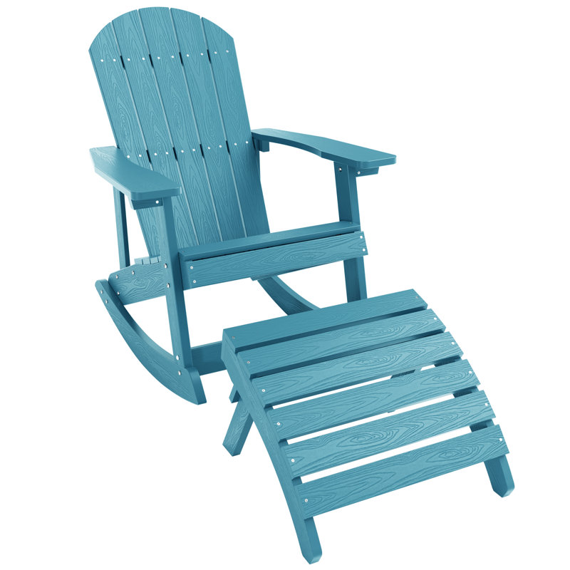Chaise berçante d'extérieur en plastique avec repose-pieds Adirondack, Bleu