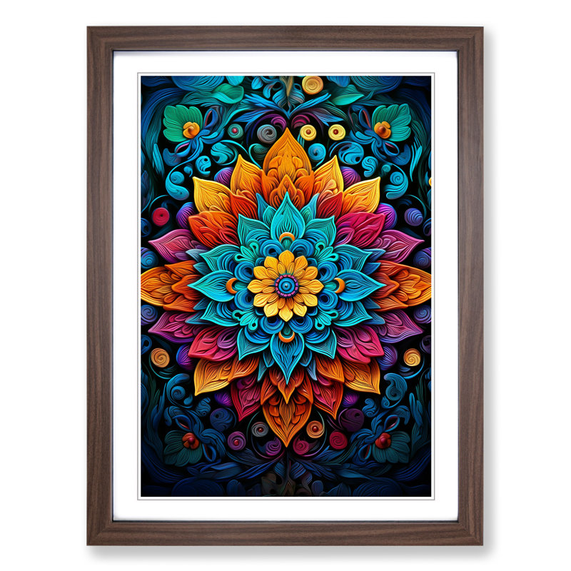XYZ-FRM-V1223-4454 Mandala Informel No.2 - Single Picture Frame Print on Wood, 46cm H x 34cm W x 2cm D, Walnut
