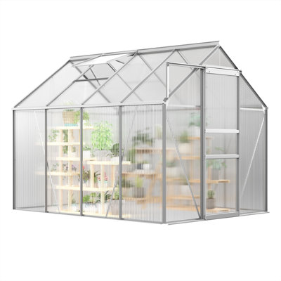 6x8 Ft Heavy-Duty Walk-in Polycarbonate Greenhouse with Aluminum Frame, Sliding Door and Adjustable Roof Vent for Year-Round Plant Protection