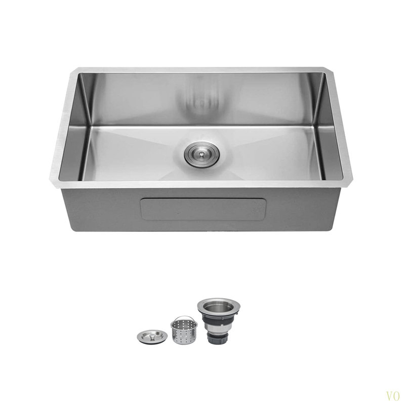 Évier de cuisine encastrable 33 po - 33 po x 19 po x 9 po - Évier de cuisine encastrable en acier inoxydable de calibre 16 de 9 po de profondeur, avec ensemble de bonde (sans accessoires supplémentaires)