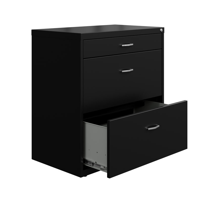 Black Steel 3-Drawer Lockable Lateral Filing Cabinet