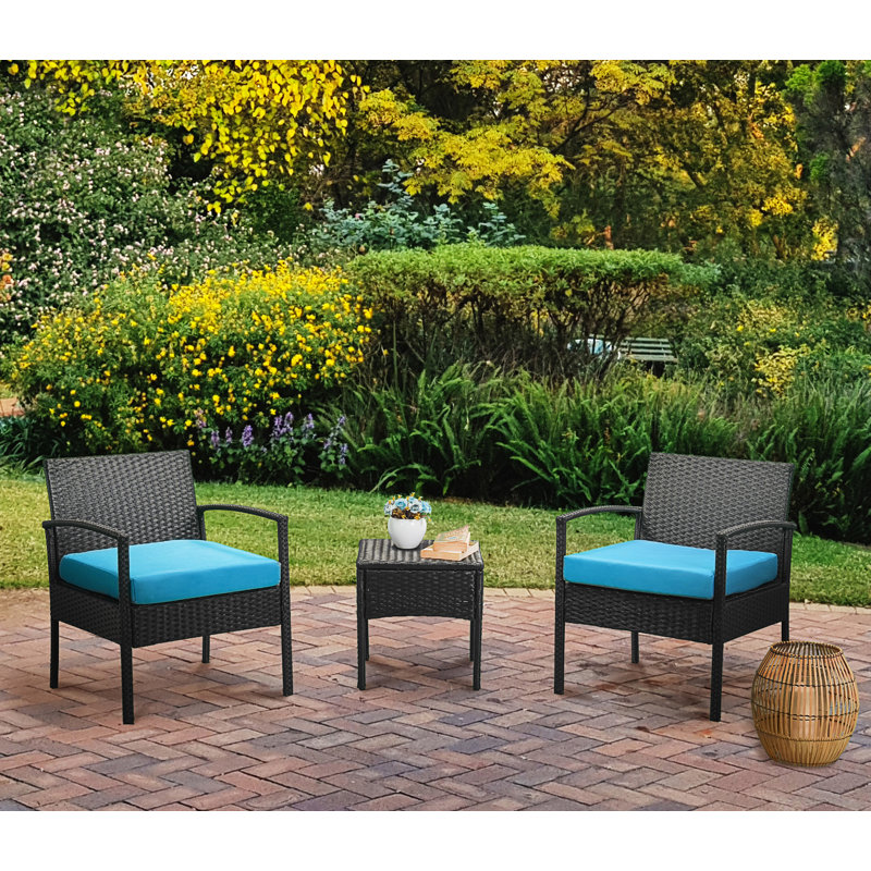 Holmsten 2 - Person Patio Conversation Set with Cushions, Blue
