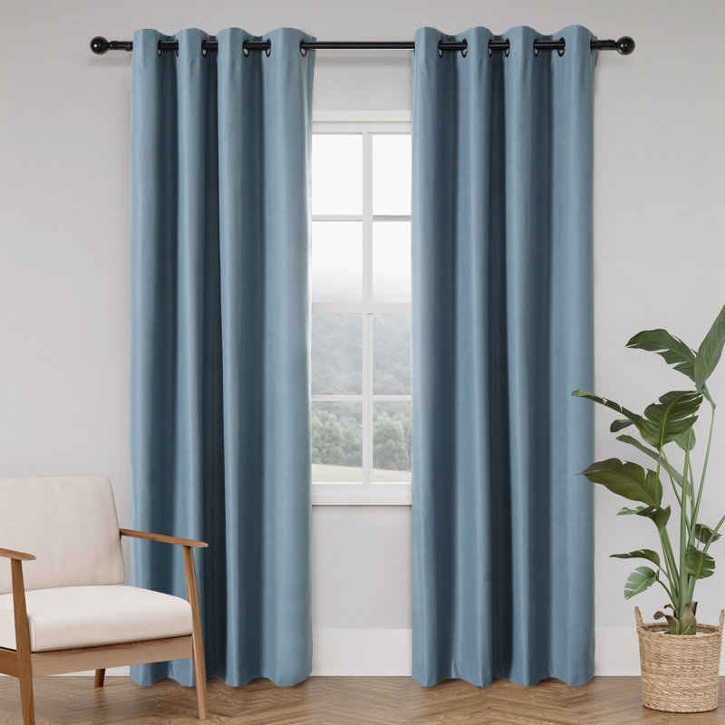 Huseman Soft Cotton Feel Twill 100% Blackout Curtain Pair（2 panels), 52" W x 108" L, River Blue
