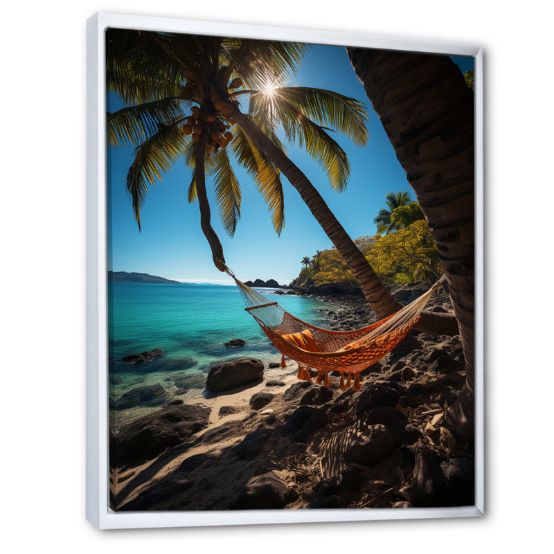 Photo de plage, vibrations tropicales sur toile, L 34 po x H 44 po, Cadre flottant blanc