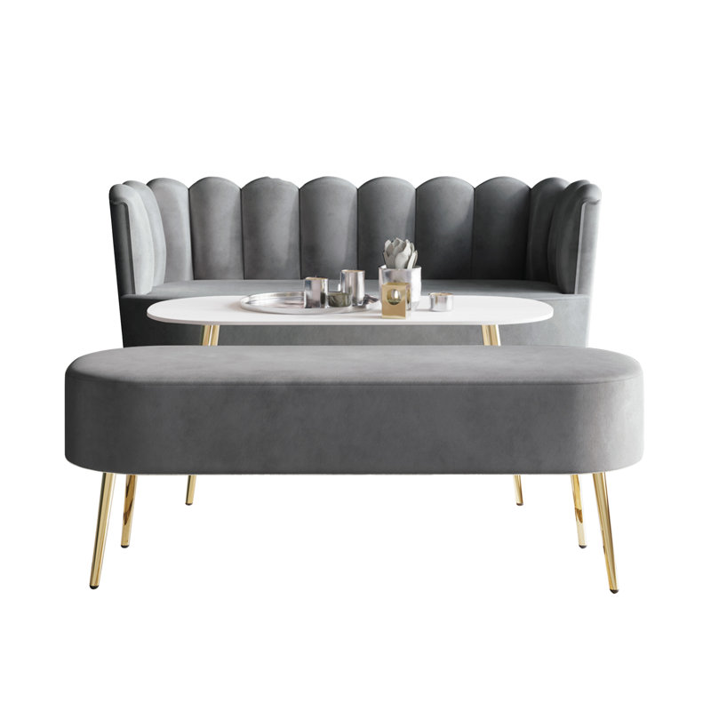 Ensemble de salon en velours 3 pièces Lashaunta, Velours gris clair