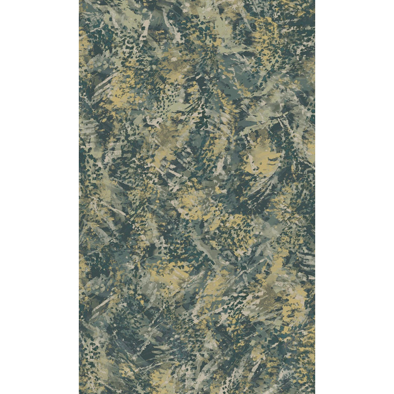 Rouleau de papier peint abstrait L 33 pi x l 21 po, Doré bleu sarcelle
