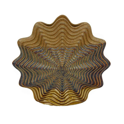 Vase décoratif, brun, céramique grise, rosette radiale unique, 16 pouces