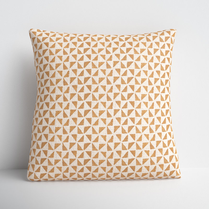 Zetta Geometric Cotton Throw Pillow, Beige/Camel, 18" x 18", Down